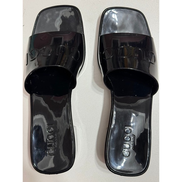 Gucci Rubber Logo Platform Slide Sandal in Black Size 37 Slip-On Open Toe - Picture 10 of 16